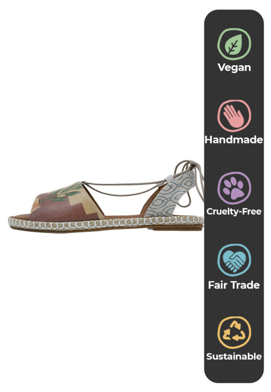 Women Vegan Leather Orange Lace Up Sandals - Boho Sunset
