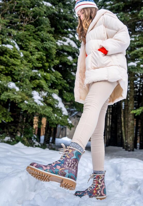 Women Vegan Leather Multicolor Long Boots Never Stop Dreaming