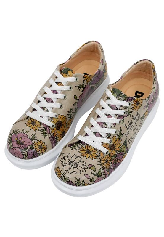 Women Vegan Leather Multicolor Sneakers Smell The Flowers Design
