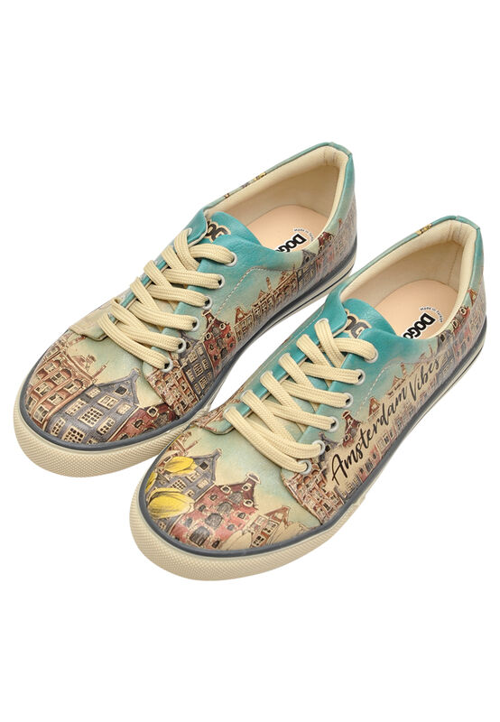 Women Vegan Leather Multicolor Sneakers Amsterdam Vibes Design