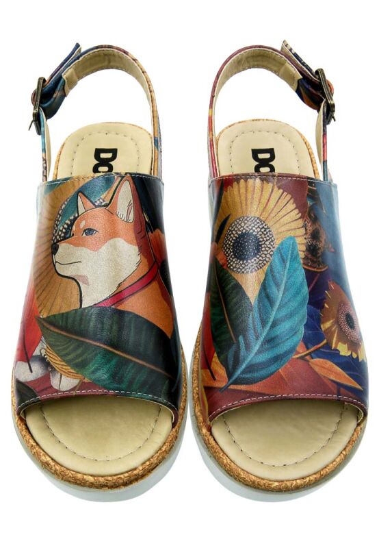 Women Vegan Leather Orange Wedge Sandals - Blooming Dog