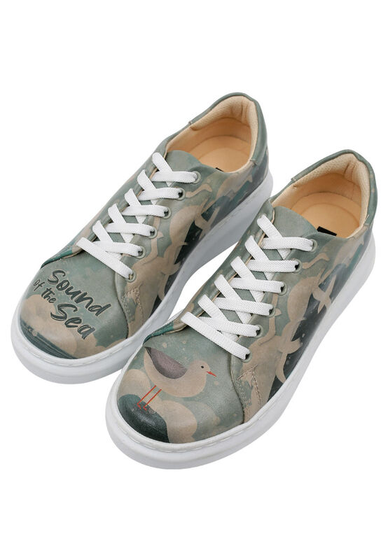 Camouflage Off White Blue Collar Shoes Women Vegan Leather