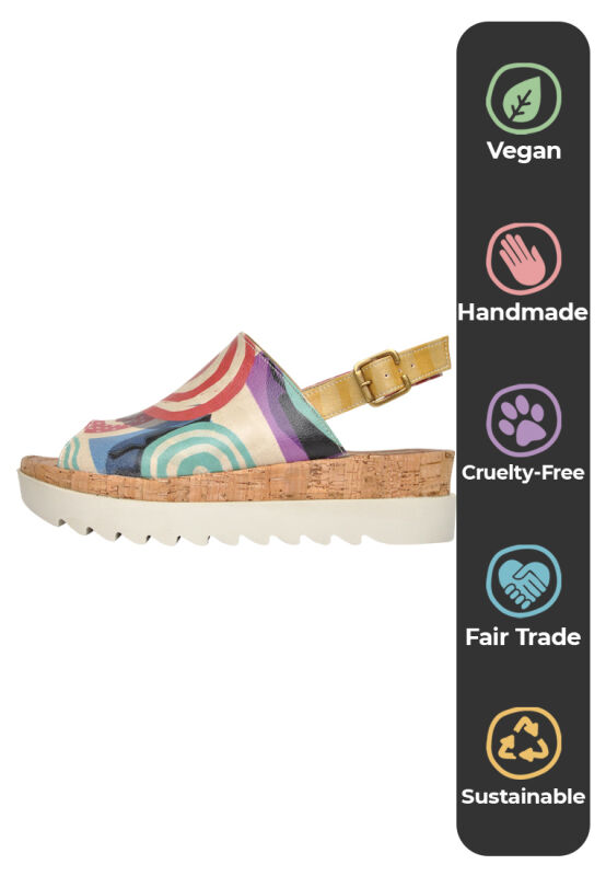 Women Vegan Leather Multicolor Wedge Sandals Sun Days Design