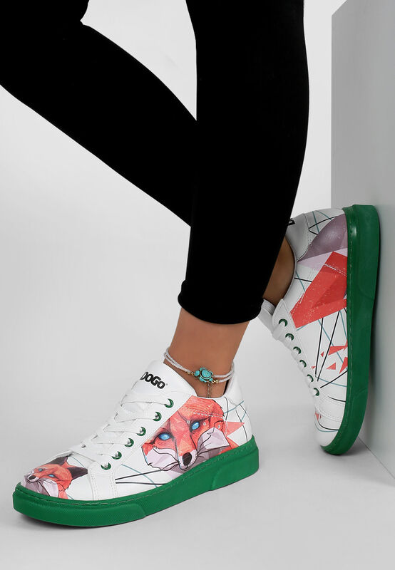 Women Vegan Leather White Sneakers Red Fox Design