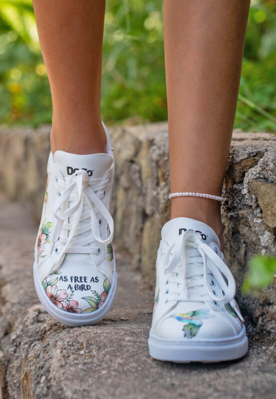 Women Vegan Leather White Sneakers As Free As a Bird Design