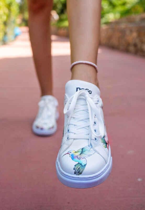Women Vegan Leather White Sneakers As Free As a Bird Design