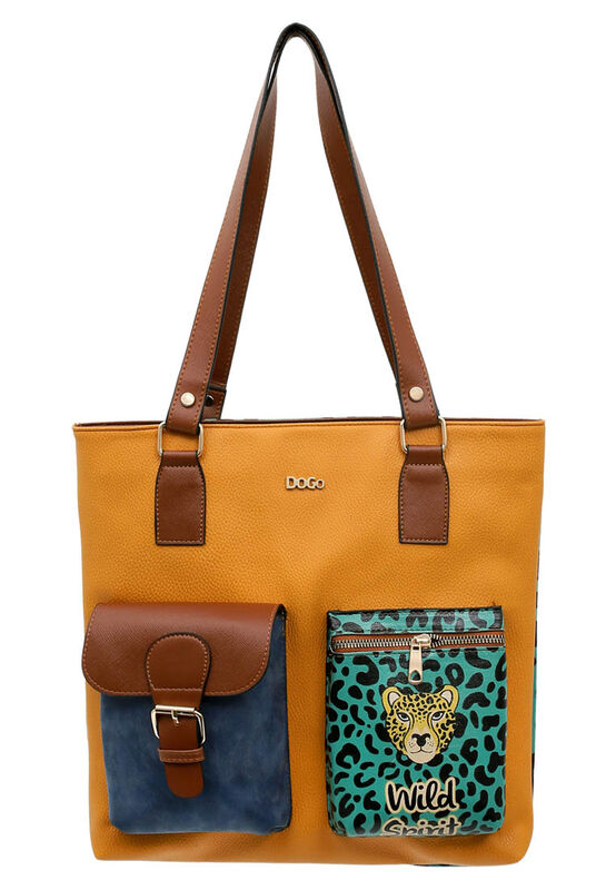 Women Vegan Leather Yellow Shoulder Bag Wild Spirit Design