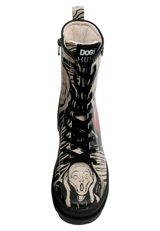 Women Vegan Leather Black Zipper Long Boots - Edvard Munch
