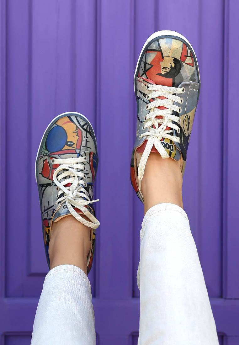 Kadın Vegan Deri Gri Sneakers - Cubic Faces Tasarım